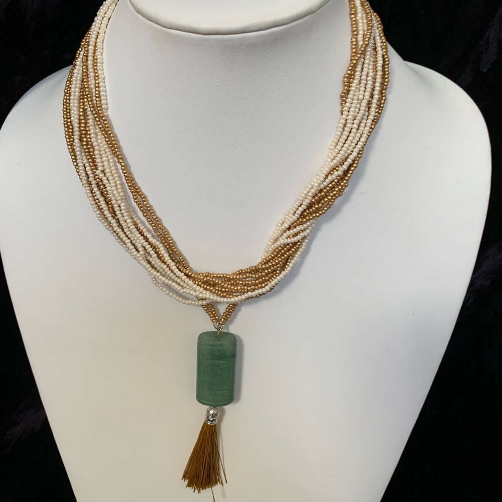 Beautiful Custom Made Jade Drop Statement Necklac… - image 8